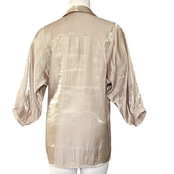 Chico's Gold Shimmer Tunic Top Sz 0 (S/4) Balloon Sleeve Collared 200M - Picture 5 of 7